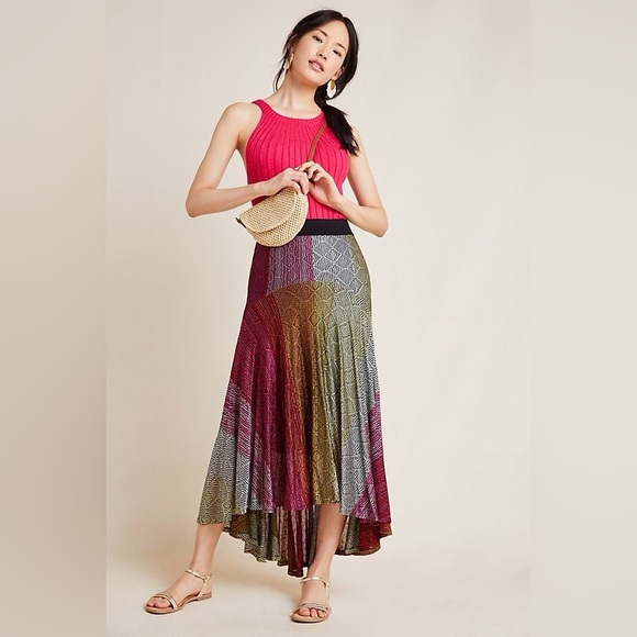 Anthropologie Cecilia Prado Abstract Midi High Low Rainbow Colorful Skirt Sz XS‎ - Picture 1 of 6